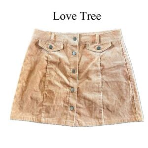 LOVE TREE Size M Tan Corduroy Button Front Mini Skirt Mod EUC